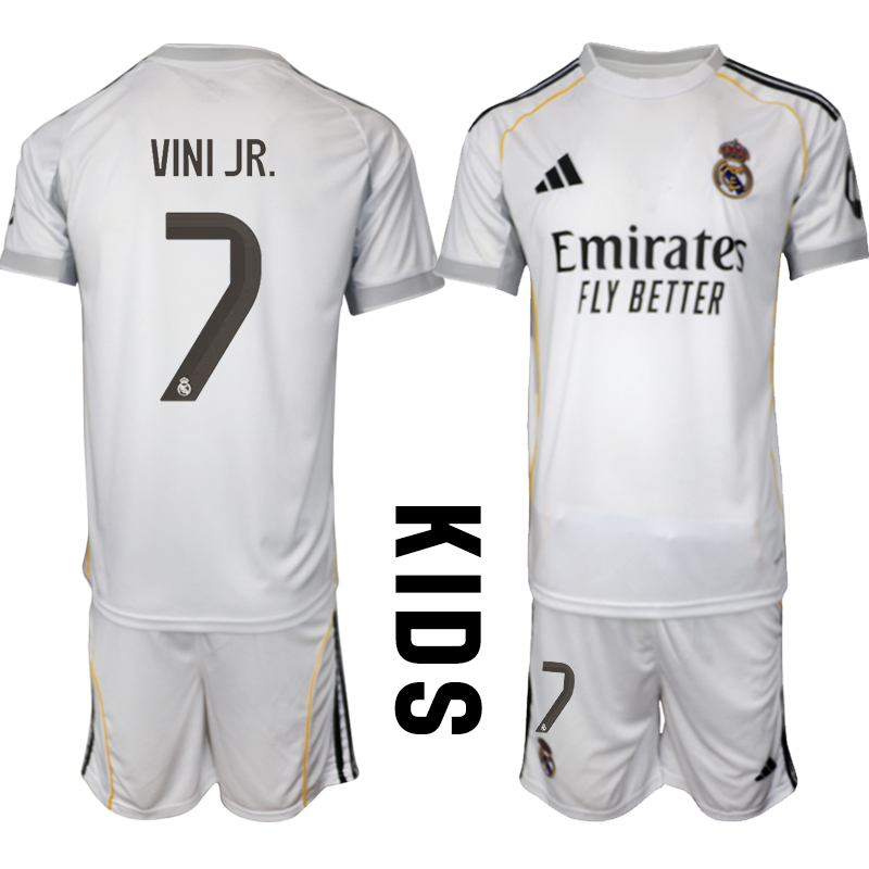 Youth 2025-2026 Club Real Madrid home white #7 Soccer Jerseys  01